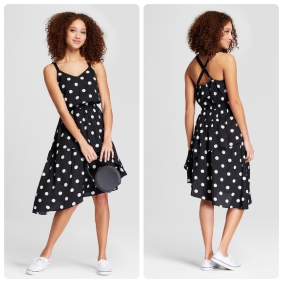 a new day Dresses & Skirts - A New Day Black and White Polka Dot  Asymmetrical Ruffle Skirt Dress Sz.XL